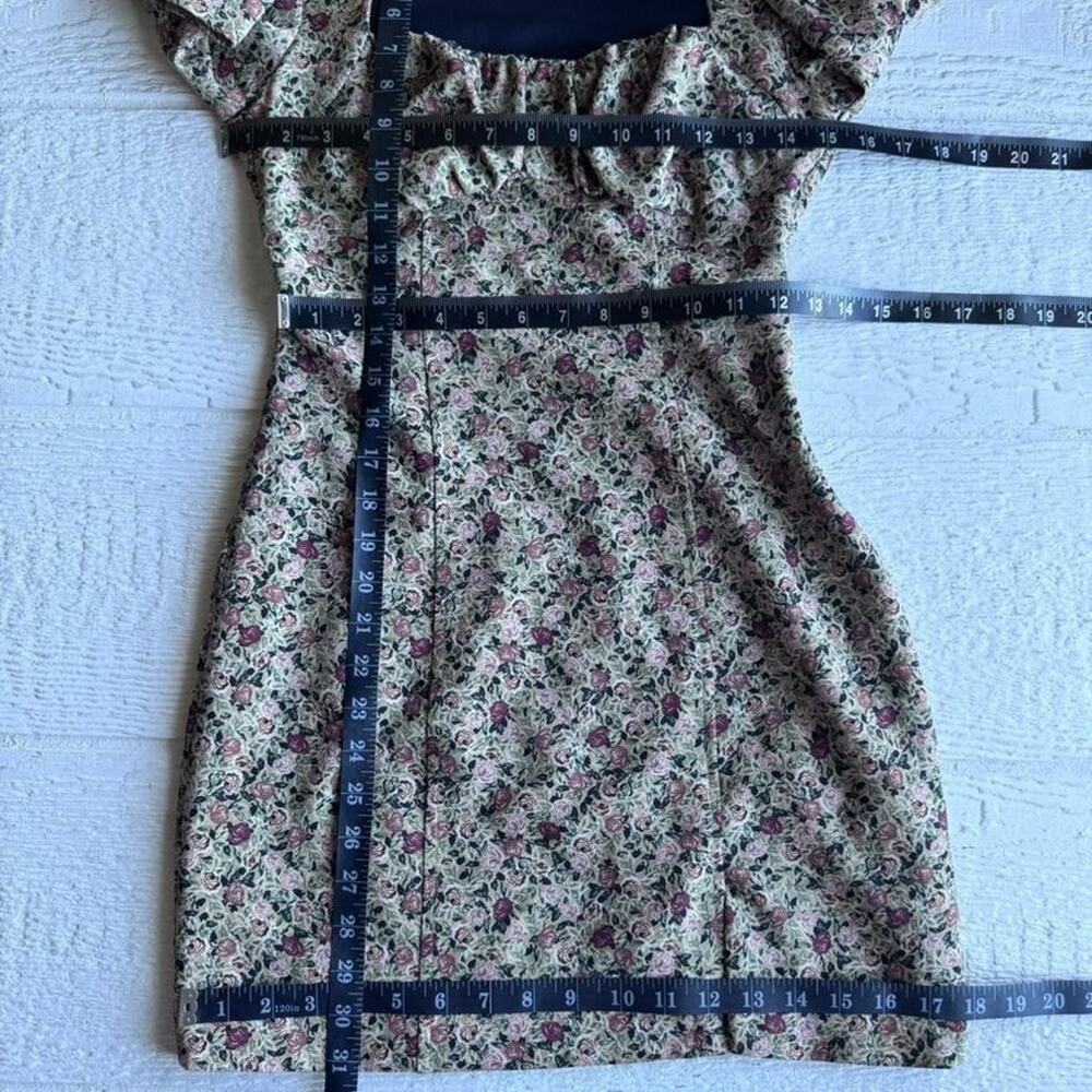 ZARA Dress Womens XS Floral Rose Print Long Sleeve Square Neck Mini‎ Bodycon - Picture 15 of 16